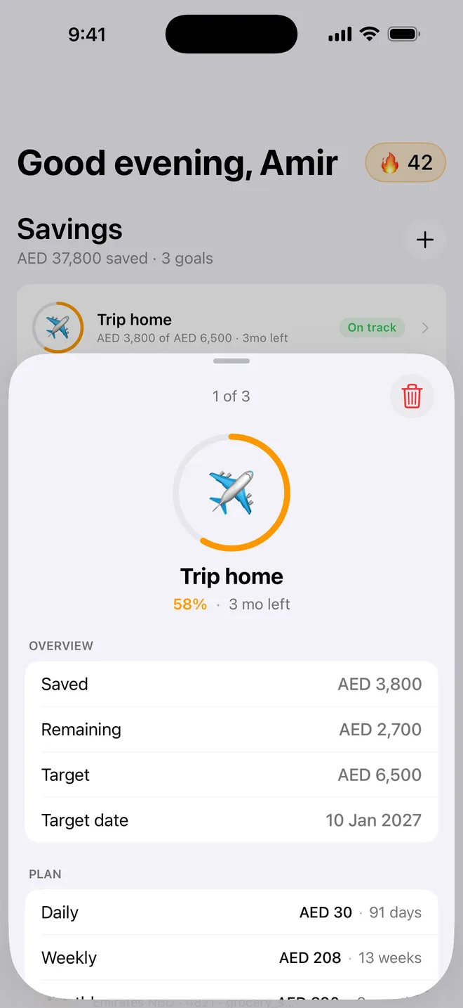Dibba goal detail screen