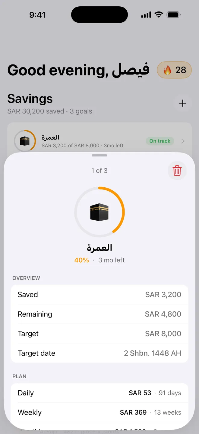 Dibba goal detail screen
